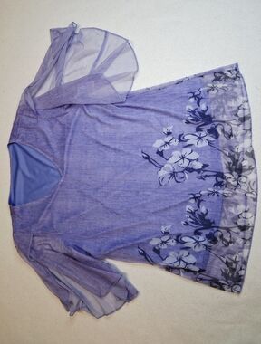 Women's Lavender Floral Sheer Sleeve Top
